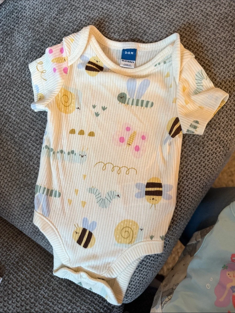 Old Navy Cream Ribbed Bugs & Bees Short-Sleeve One-Piece